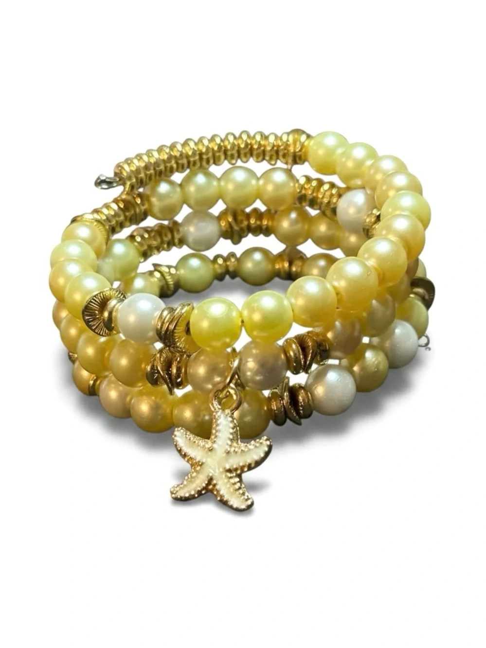 Gold Pearl Coil Bracelet with Starfish Charm - Women Jewelry - Picture 4 of 5